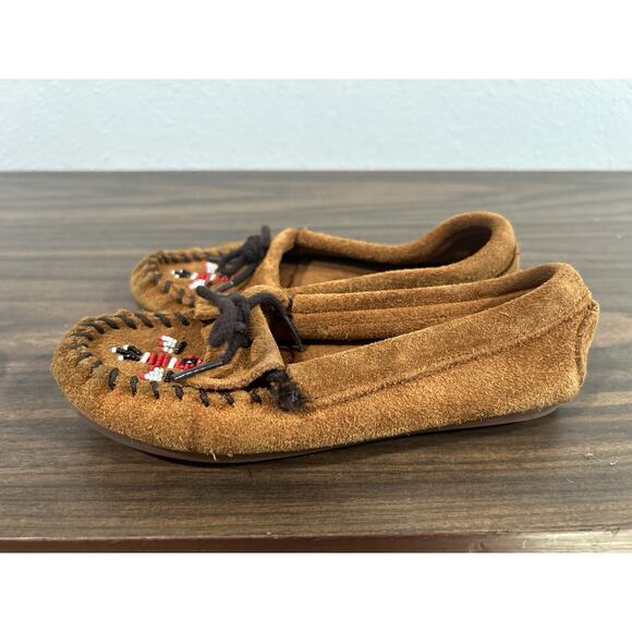 Minnetonka Moccasin Suede Leather Beaded Thunderbird Design Youth Girls Size 1 - Picture 5 of 8